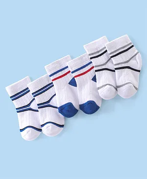 Cute Walk By Babyhug Anti-Bacterial Ankle Length Terry Socks Pack Of 3 - White & Blue