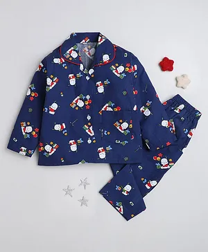 Indiurbane Full Sleeves Puppy & Balloons Printed Shirt With Pajama - Navy Blue