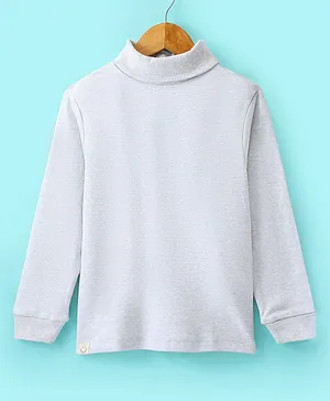 OLLYPOP Sinker Full Sleeves Solid T-Shirt - Light Grey Melange