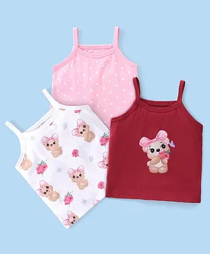 Babyhug 100% Cotton Knit Sleeveless Slips Pack of 3  Bear Print - Multicolour