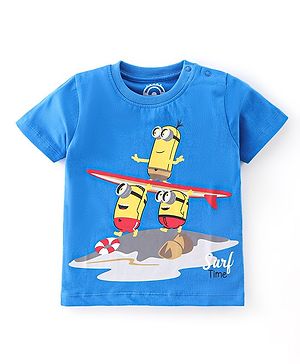 Babyhug 100% Cotton Knit Half Sleeves T-Shirt with Minion Graphics -Blue