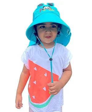 Little Surprise Box Panda Design Detailed Summer Hat With Wide Neck Flap - Turquoise Green