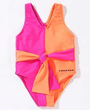 LOBSTER Sleeveless V Cut Color Block Swimsuit - Pin & Orange