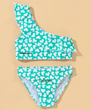 LOBSTER One Shoulder Two Piece Swimsuit Polka Dots Print - Green