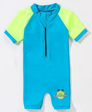 LOBSTER Half Sleeves Legged Color Block Swimsuit - Green
