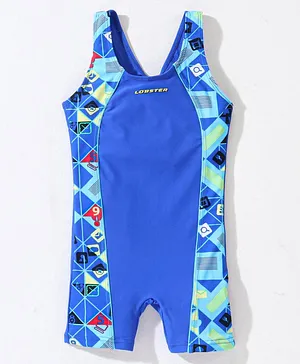 Lobster Sleeveless Legged Swimsuit Abstract Print - Ink Blue