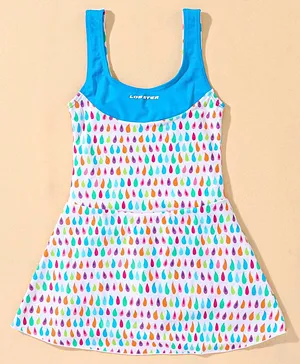 Lobster Sleeveless Frock Swimsuit Droplets Print - Blue