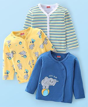 Babyhug 100% Cotton Full Sleeves Elephant Print Front Open Vests Pack of 3 - Multicolour