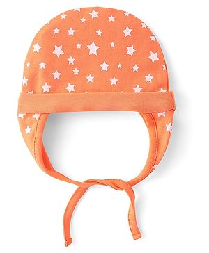 Babyhug 100% Cotton Tie Knot Star Print Cap - Orange