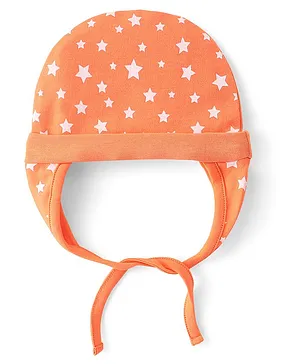 Babyhug 100% Cotton Tie Knot Star Print Cap - Orange