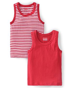 Babyhug 100% Cotton Knit Sleeveless Stripes  Sando Pack of 2 - Red