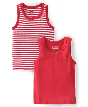 Babyhug 100% Cotton Knit Sleeveless Stripes  Sando - Red