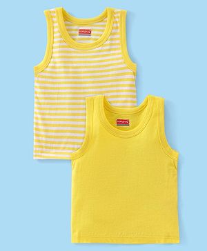 Babyhug 100% Cotton Knit Sleeveless Striped & Solid Sando Pack of 2 - Yellow