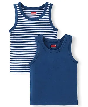 Babyhug 100% Cotton Sleeveless Solid & Striped Sando Pack of 2 - Navy Blue