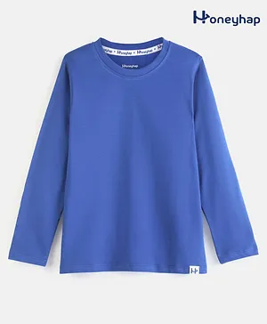Honeyhap Premium Cotton Solid Full Sleeves T-Shirt with Bio Finish  - Blue