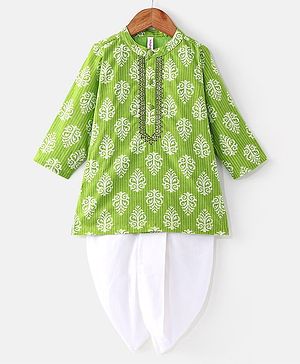 Babyhug Cotton Woven Full Sleeves Printed Kurta and Dhoti Set - Green