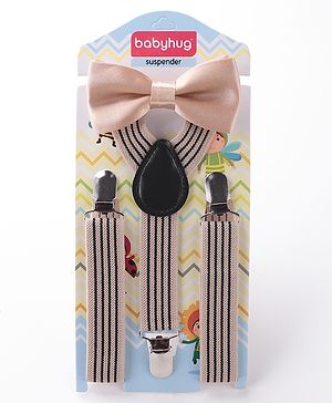 Babyhug Bow & Suspender Set Striped - Beige