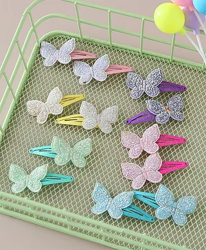 Babyhug Snap Clips with Butterfly Applique Free Size Pack of 12 - Multicolour