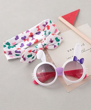 Babyhug Free Size Bow Headband with Kitty Shape Sunglasses - Multicolor