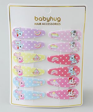 Babyhug Snap Clips Unicorn Theme Pack of 6- Multicolor