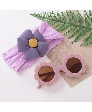 Babyhug Free Size Headband With Flower Applique & Sunglasses - Purple