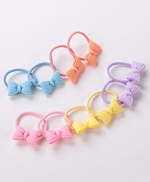 Babyhug Free Size Rubber Bands Set with Bow Applique Pack of 10 - Multicolor