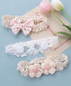 Babyhug Free Size Headbands with Floral & Bow Applique Pack of 3  -Multicolor