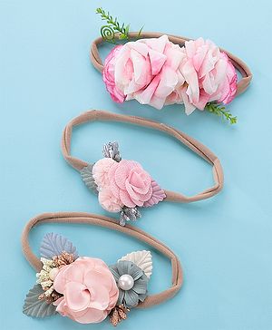 Babyhug Free Size Headbands with Flower Applique Pack of 3 -Pink