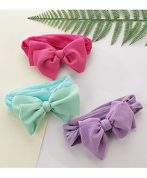 Pine Kids Free Size Headbands with  Bow Applique Pack of 3 - Multicolor