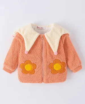 Kookie Kids Full Sleeves Front Open Jacket Flower Design - Peach