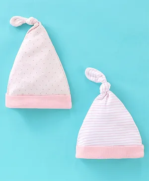 BUMZEE  Pack Of 2  Striped Designed & Polka Dot Printed Knotted Cap -  Baby Pink