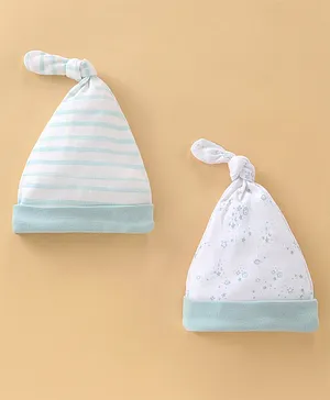 BUMZEE  Pack Of 2  Striped Designed & Stars Printed Knotted Cap - White & Blue