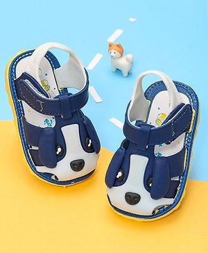 Yellow Bee Dog Face Design Velcro Closure Sandals -  Navy Blue &  White