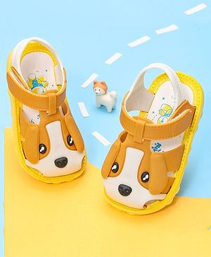 Yellow Bee Dog Face Design Velcro Closure Sandals - Brown & White