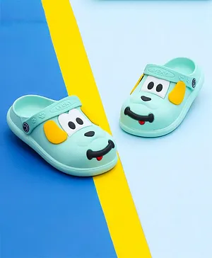 Yellow Bee Puppy Face Applique Sling Back Clogs - Aqua Blue