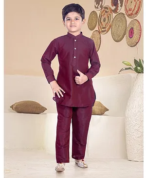 Pehanaava Full Sleeves Solid Kurta Pyjama Sets - Wine