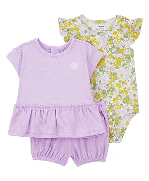 Carter's Baby 3-Piece Floral Crinkle Jersey Little Short Set - Purple