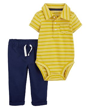 Carter's Baby 2-Piece Striped Polo Bodysuit & Pants Set- Yellow