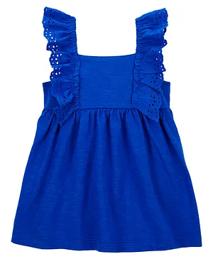 Carters Baby Eyelet Sleeved Slub Jersey Dress - Navy Blue