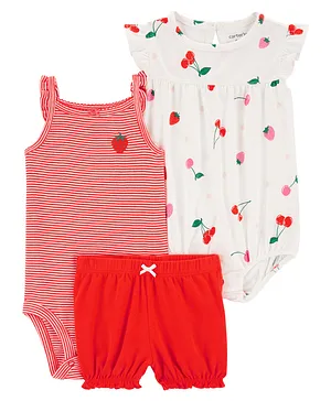Carter's Cotton Blend Striped Onesie & Shorts Set Strawberry Print - Red