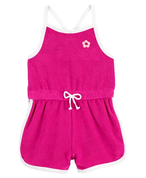 Carter's Cotton Blend Sleeveless Floral Embroidery Romper - Pink