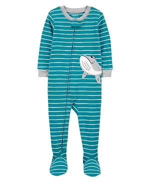 Carter's Baby 1-Piece Striped Whale 100% Snug Fit Cotton Footie Pajamas - Blue