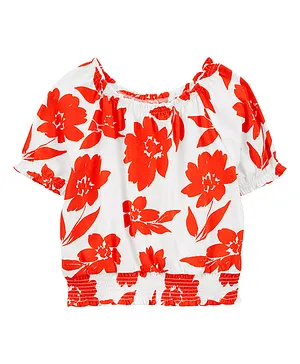 Carter's Floral Smocked Top - Red & White