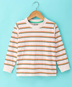 Fido Cotton Jersey Full Sleeves Striped T-Shirt - Beige