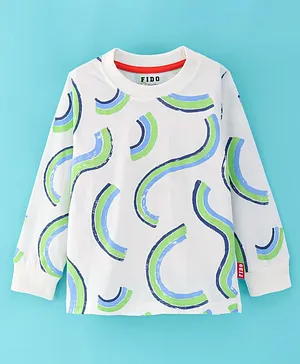 Fido Cotton Jersey Full Sleeves T-Shirt With Shapes Print - Offwhite