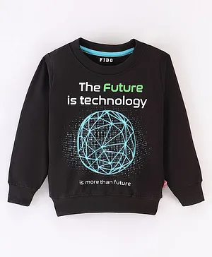 Fido Cotton Looper Full Sleeves T-Shirt Future Print - Black