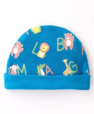 Babyhug 100% Cotton Knit Cap Lion Print -Green