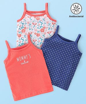 Babyhug 100% Cotton Antibacterial Sleeveless Slips Floral Printed Pack of 3 - Pink & Blue