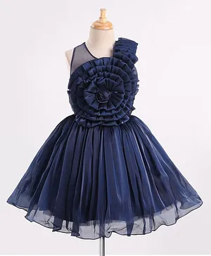 Bluebell T-Issue Sleeveless Party Dress with Floral Corsage - Blue