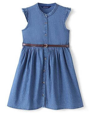 Pine Kids Cotton Woven Sleeveless Dress & Belt - Blue